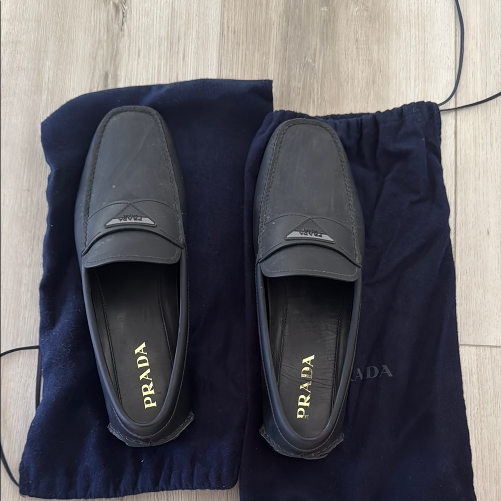 Prada Black Leather Slip-On Loafers with Minimalist Design